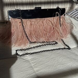 BCBGMaxAzria Blush Ostrich Feather Clutch with Chain